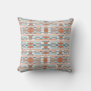 Turquoise Oranje Witte Mediterrane Dunne Rijen Kussen
