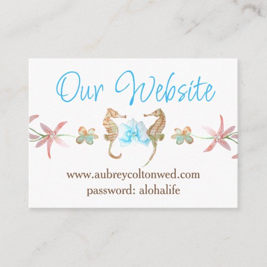 Turquoise Orchidee, Seahorses Bruiloft Website Inf Advieskaart (Voorkant)