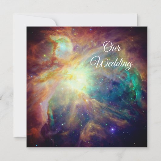 Turquoise Orion Nebula Space Foto Cosmic Wedding Kaart (Achterkant)