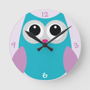 Turquoise Owl Clock Ronde Klok