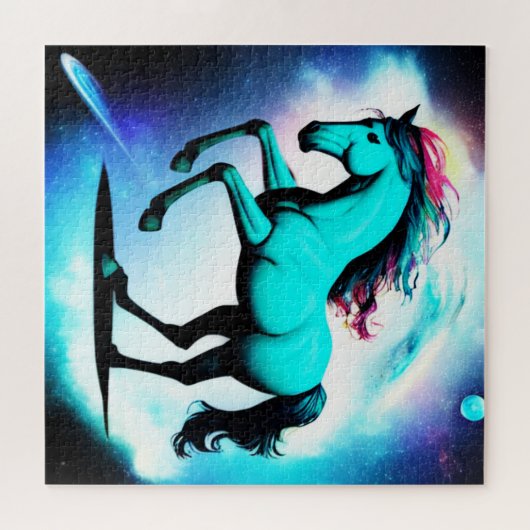 Turquoise Paard in Ruimte Puzzel (Horizontaal)