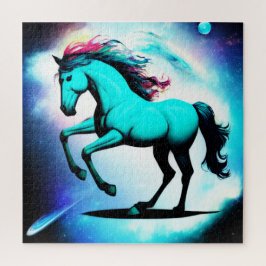 Turquoise Paard in Ruimte Puzzel