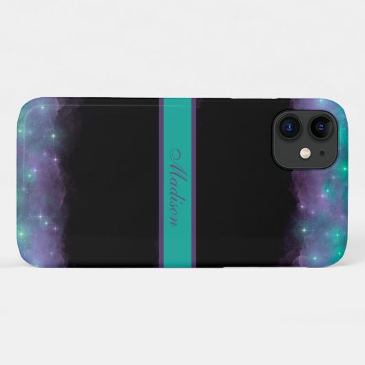 Turquoise Paars Black Cloudy Galaxy en Stars Case-Mate iPhone Case (Achterkant (horizontaal))