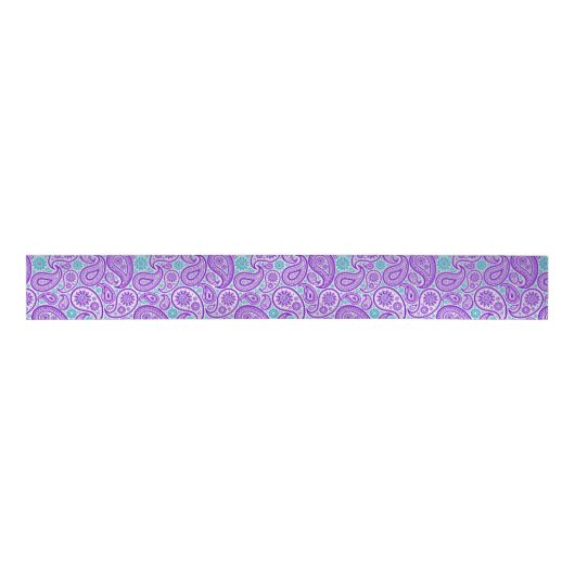 Turquoise paars en white  paisley grosgrain lint (Voorkant)