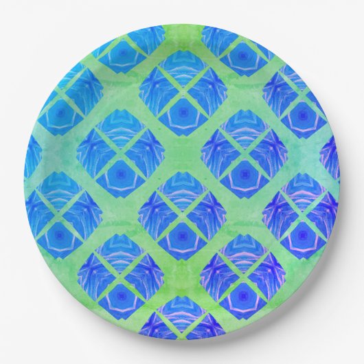 Turquoise, Paars, Green Boho Peacocks Pattern Papieren Bordje (Voorkant)