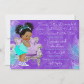 Turquoise Paarse Afro Puff Baby shower Waterverf Kaart (Voorkant)