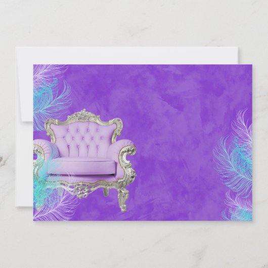 Turquoise Paarse Afro Puff Baby shower Waterverf Kaart (Achterkant)