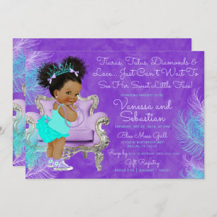Turquoise Paarse Afro Puff Baby shower Waterverf Kaart