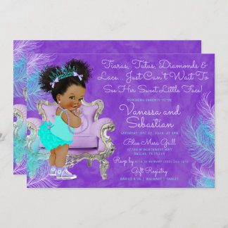 Turquoise Paarse Afro Puff Baby shower Waterverf Kaart