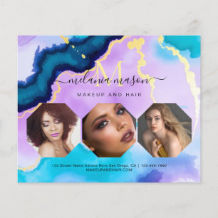Turquoise Paarse Agat Make-up Artiest Waterverf Flyer