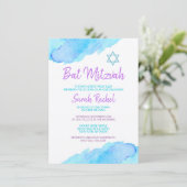 Turquoise Paarse Bar Mitzwa Kaart (Staand voorkant)