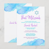 Turquoise Paarse Bat Mitzvah Kaart (Voorkant / Achterkant)