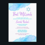 Turquoise Paarse Bat Mitzvah Kaart<br><div class="desc">Paars Turquoise Bat Mitzvah</div>
