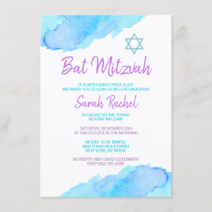 Turquoise Paarse Bat Mitzvah Kaart