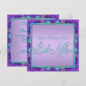 Turquoise Paarse Bat Mitzvah Uitnodigingen (Voorkant / Achterkant)