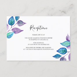 Turquoise Paarse bladeren bruiloft receptie Informatiekaartje