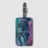 Turquoise Paarse Blauw Gouden Glitter Marmer Bagagelabel (Voorkant (verticaal))
