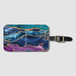 Turquoise Paarse Blauw Gouden Glitter Marmer Bagagelabel