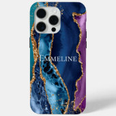 Turquoise Paarse Blauw Gouden Glitter Marmer Case-Mate iPhone Case (Achterkant)