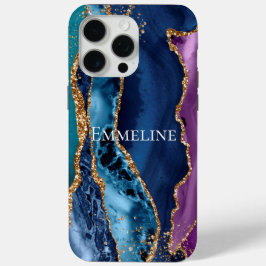 Turquoise Paarse Blauw Gouden Glitter Marmer iPhone 15 Pro Max Hoesje