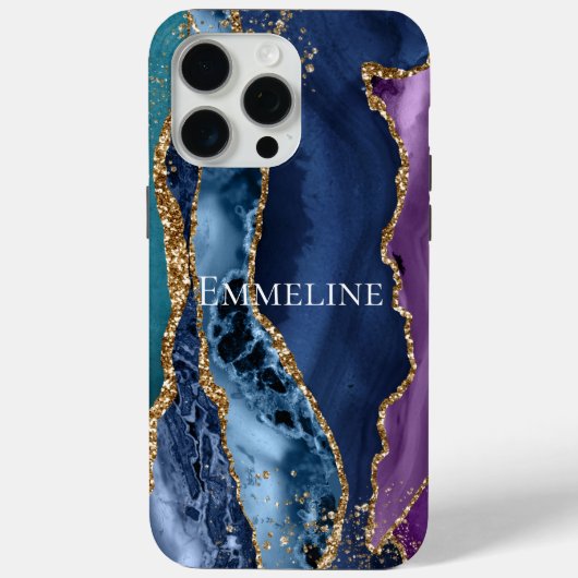Turquoise Paarse Blauw Gouden Glitter Marmer Case-Mate iPhone Case (Achterkant)