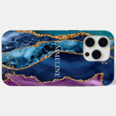 Turquoise Paarse Blauw Gouden Glitter Marmer Case-Mate iPhone Case (Achterkant (horizontaal))