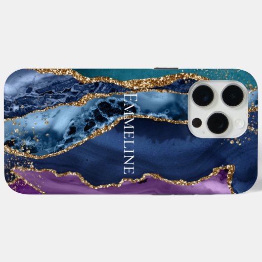 Turquoise Paarse Blauw Gouden Glitter Marmer Case-Mate iPhone Case (Achterkant (horizontaal))