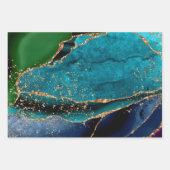 Turquoise Paarse Blauw Gouden Glitter Marmer Inpakpapier Vel (Voorkant 3)