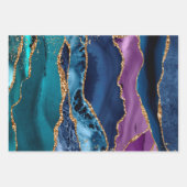 Turquoise Paarse Blauw Gouden Glitter Marmer Inpakpapier Vel (Voorkant)