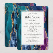 Turquoise Paarse Blauw Gouden Glitter Marmer Kaart (Voorkant / Achterkant)