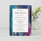 Turquoise Paarse Blauw Gouden Glitter Marmer Kaart (Staand voorkant)