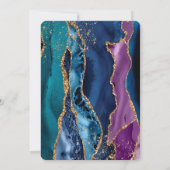 Turquoise Paarse Blauw Gouden Glitter Marmer Kaart (Achterkant)