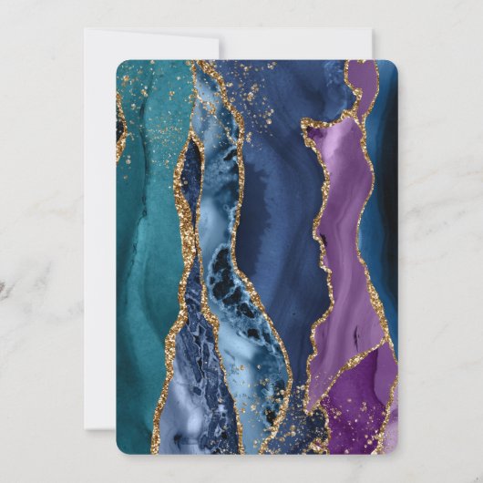 Turquoise Paarse Blauw Gouden Glitter Marmer Kaart (Achterkant)