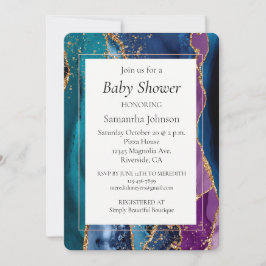 Turquoise Paarse Blauw Gouden Glitter Marmer Kaart