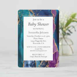 Turquoise Paarse Blauw Gouden Glitter Marmer Kaart
