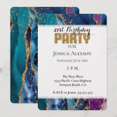 Turquoise Paarse Blauw Gouden Glitter Marmer Kaart (Voorkant / Achterkant)