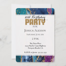 Turquoise Paarse Blauw Gouden Glitter Marmer Kaart