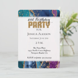 Turquoise Paarse Blauw Gouden Glitter Marmer Kaart