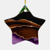 Turquoise Paarse Blauw Gouden Glitter Marmer Keramisch Ornament (Achterkant)