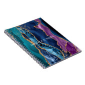 Turquoise Paarse Blauw Gouden Glitter Marmer Notitieboek (Rechterzijde)