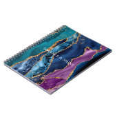 Turquoise Paarse Blauw Gouden Glitter Marmer Notitieboek (Linkerzijde)