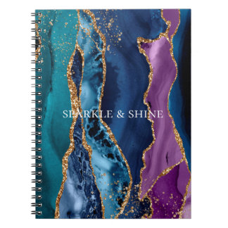 Turquoise Paarse Blauw Gouden Glitter Marmer Notitieboek