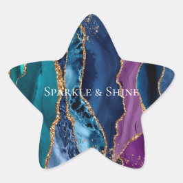 Turquoise Paarse Blauw Gouden Glitter Marmer Ster Sticker