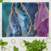 Turquoise Paarse Blauw Gouden Glitter Marmer Theedoek (Gevouwen)