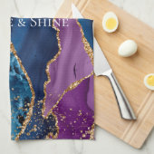 Turquoise Paarse Blauw Gouden Glitter Marmer Theedoek (Quarter Fold)