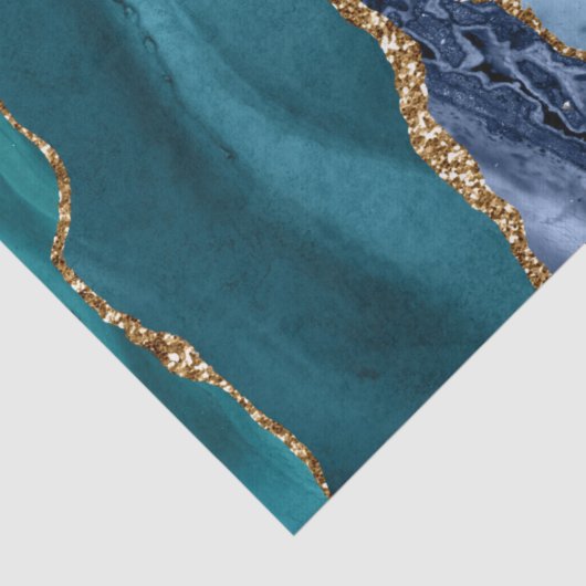 Turquoise Paarse Blauw Gouden Glitter Marmer Tissuepapier (Detail)