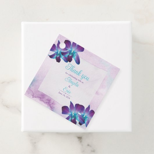 Turquoise Paarse Blauwe Dendrobium Orchidee Bruilo Bedankjes Labels (In situ)