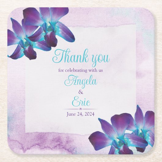 Turquoise Paarse Blauwe Dendrobium Orchidee Bruilo Kartonnen Onderzetters (Voorkant)