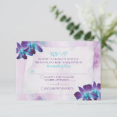 Turquoise Paarse Blauwe Dendrobium Orchidee Bruilo RSVP Kaartje (Staand voorkant)
