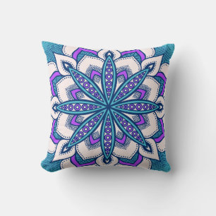 Turquoise Paarse Bloem Mandala Kussen